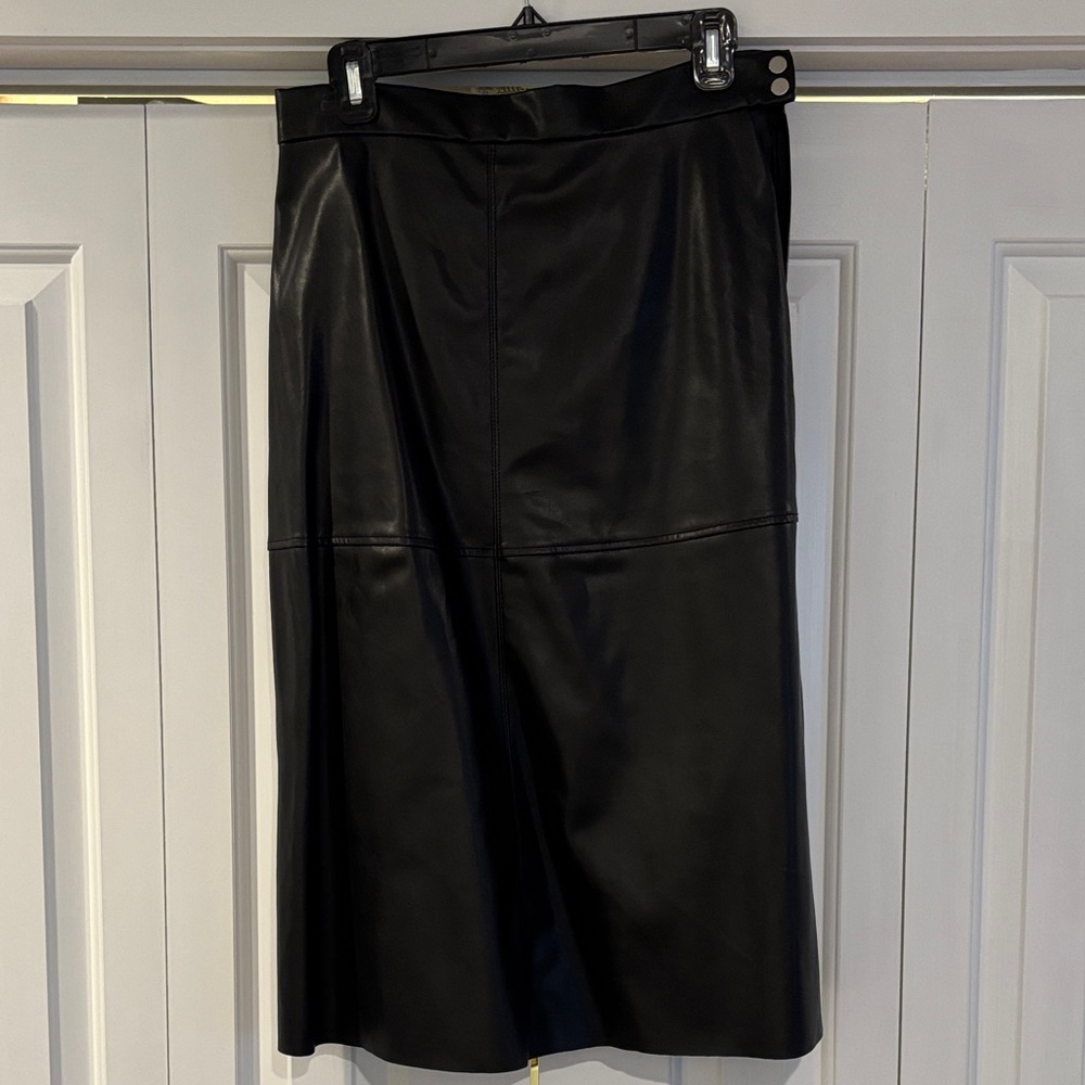 Knee Length Faux Leather Skirt